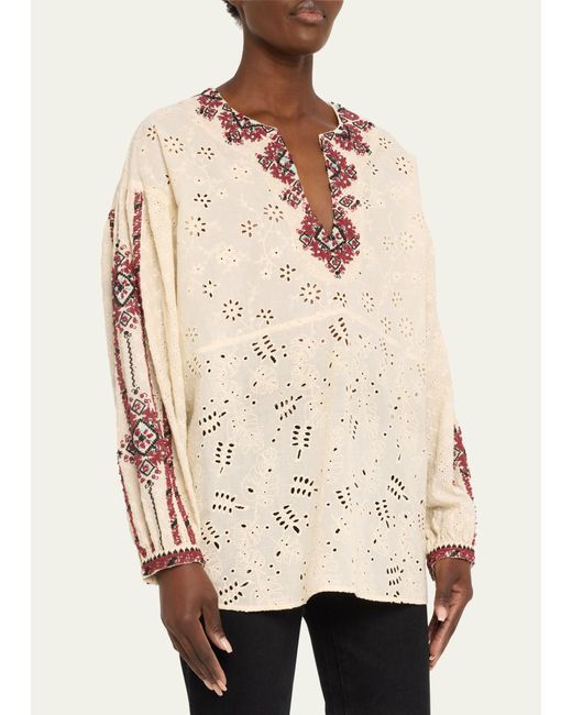 Fortela Natural Broderie Anglaise Beaded Blouse