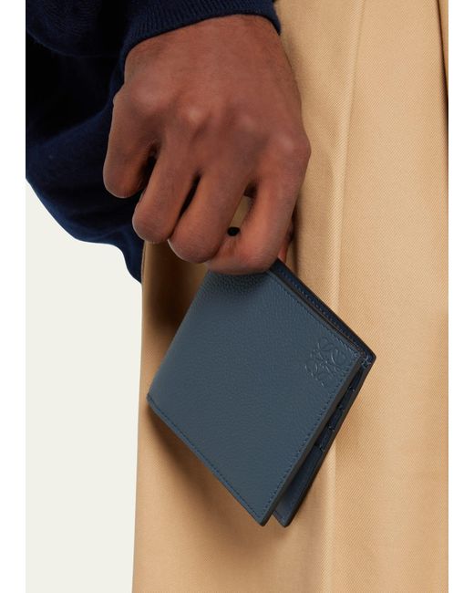 Loewe Blue Debossed Anagram Leather Bifold Wallet for men