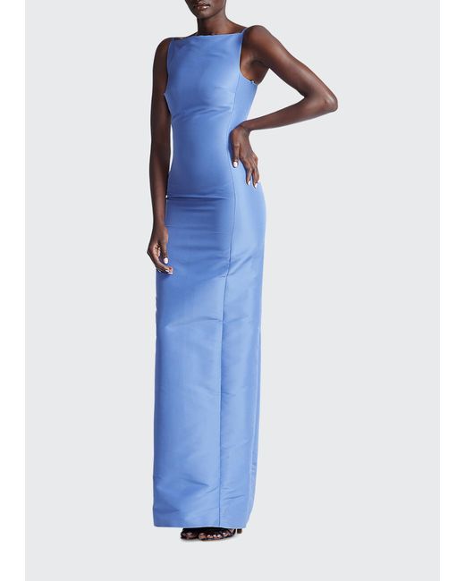 Ralph Lauren Collection Blue Krystina Boat-neck Column Evening Dress