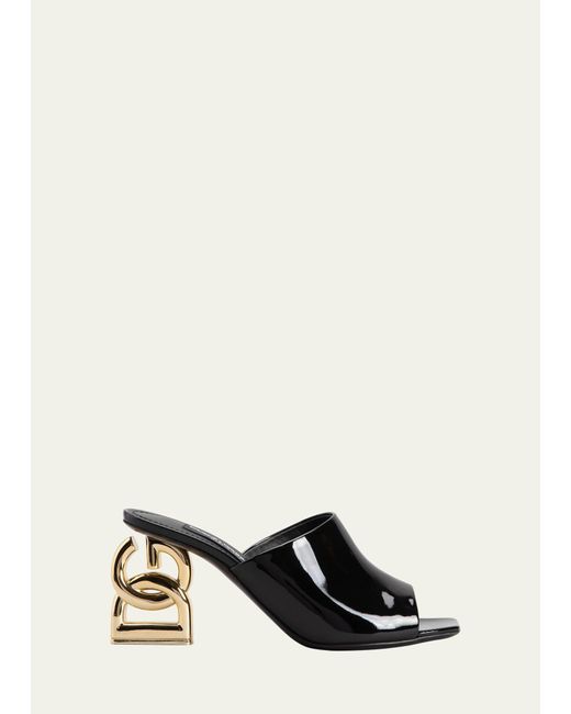 Dolce & Gabbana Black Patent Dg-heel Mule Sandals