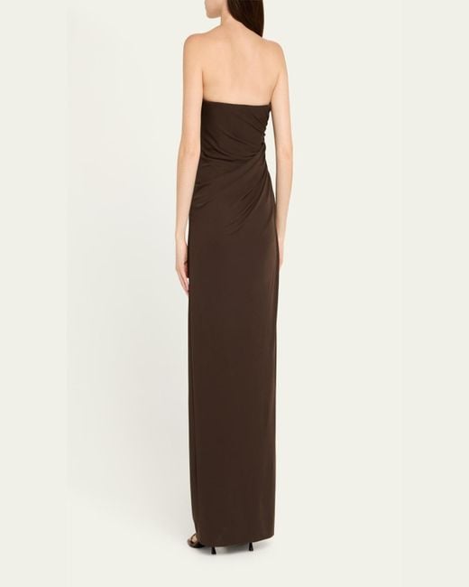 Halston Heritage Natural Patrice Strapless Draped Matte Jersey Gown