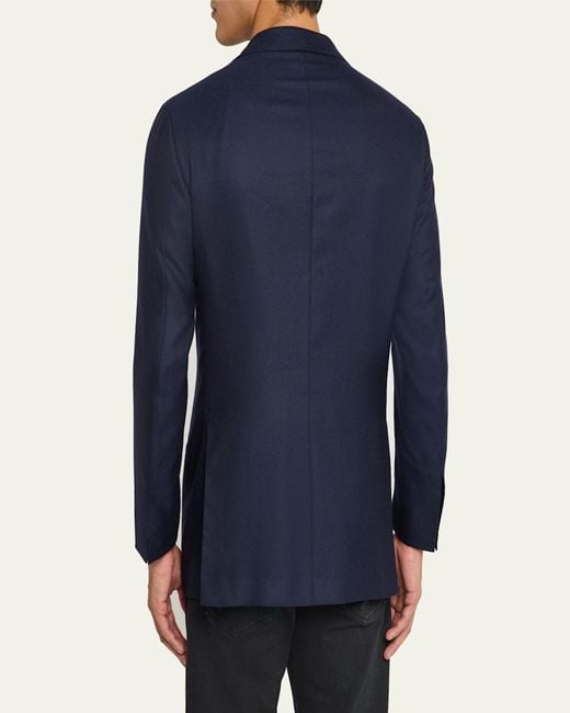 Kiton Blue Solid Cashmere Blazer for men
