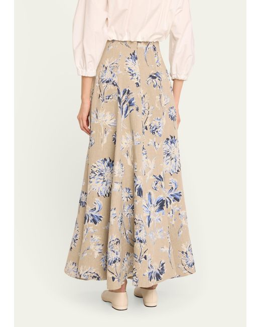 Lela Rose White Floral High Waist Full Linen Skirt