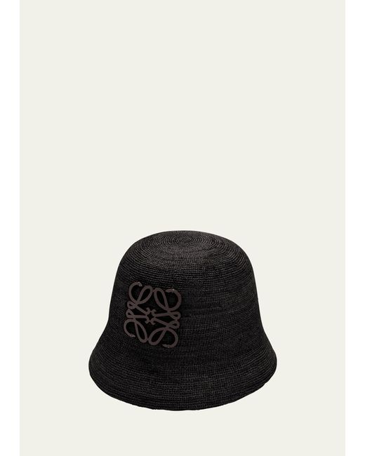 Loewe Black Anagram Raffia Bucket Hat
