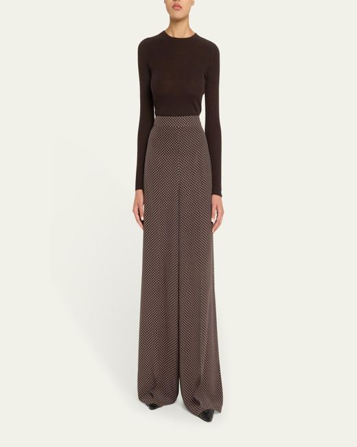 Michael Kors Brown Polka-Dot Silk Flowy Wide-Leg Pants