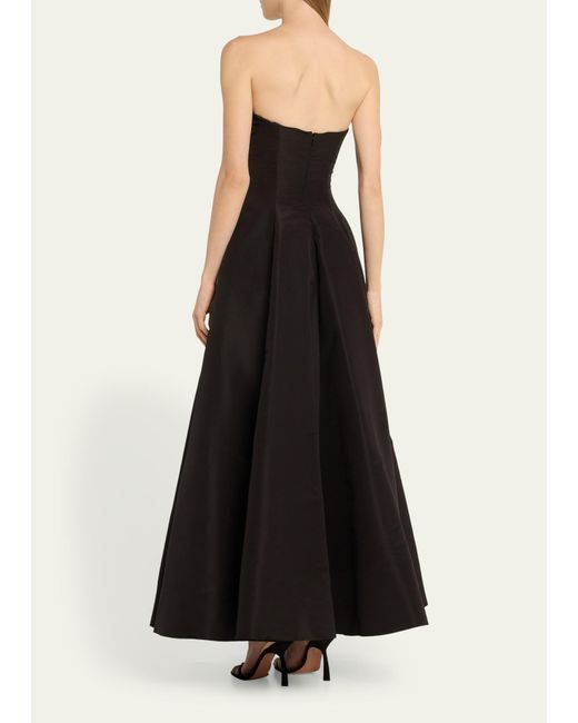 Oscar de la Renta Black Strapless Fit-&-flare Tea-length Faille Gown