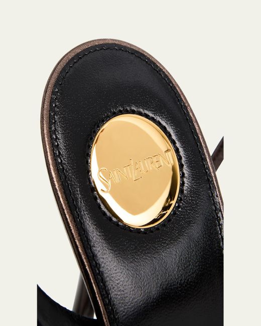 Saint Laurent White La Scandale Metallic Leather Ankle-Strap Sandals