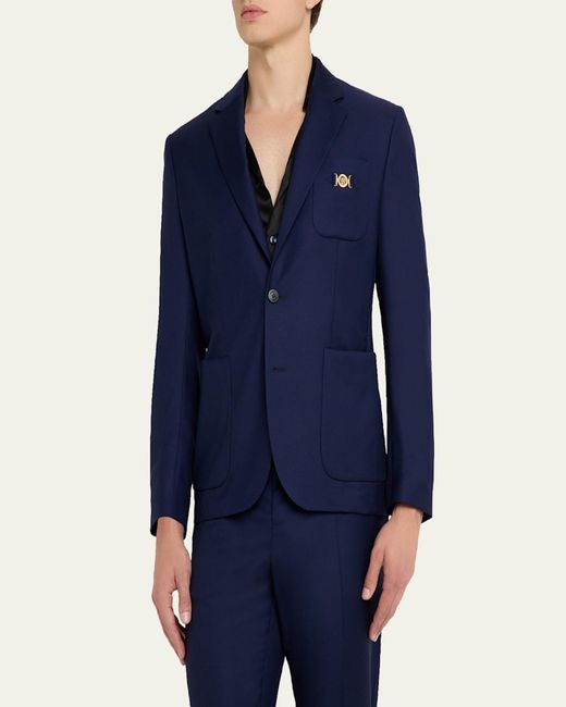 Versace Blue Wool Single-Breasted Blazer for men