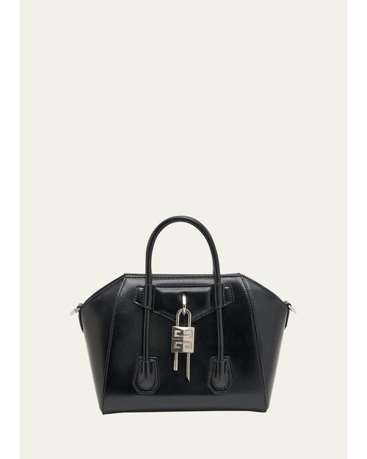 Givenchy Black Antigona Lock Mini Top Handle Bag In Box Leather