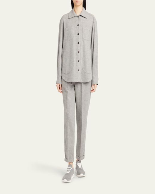 Kiton Gray Plaid Button Down Wool Cashmere Shirt