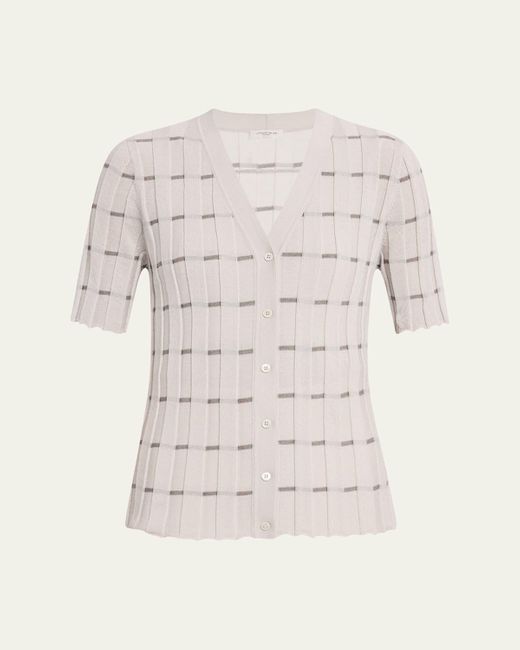 Lafayette 148 New York Natural Striped Cashmere Rib Cardigan