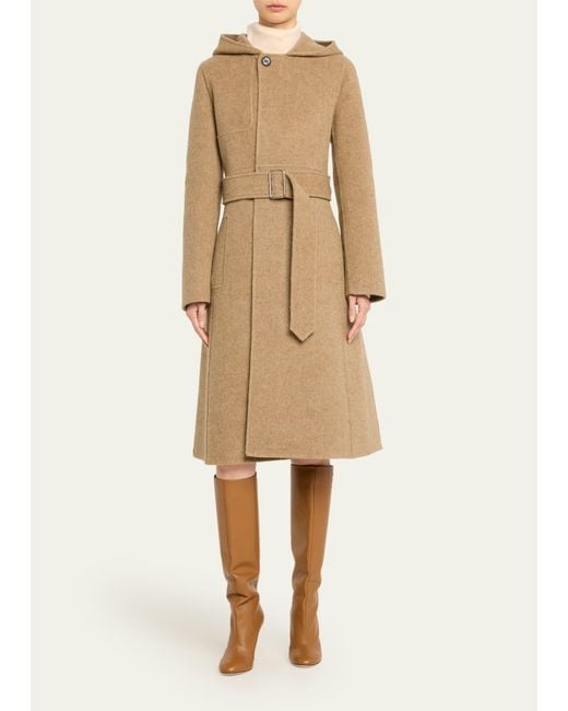 Burberry Natural Cashmere And Wool Hooded Coat