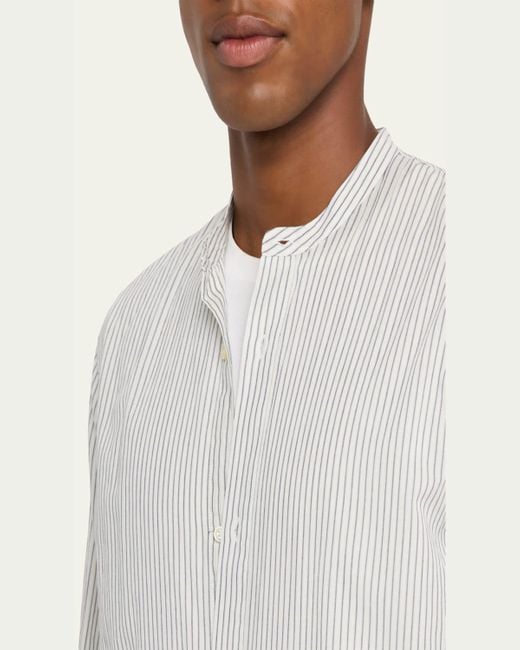 Officine Generale White Gali Band-Collar Cotton Stripe Button-Down Shirt for men