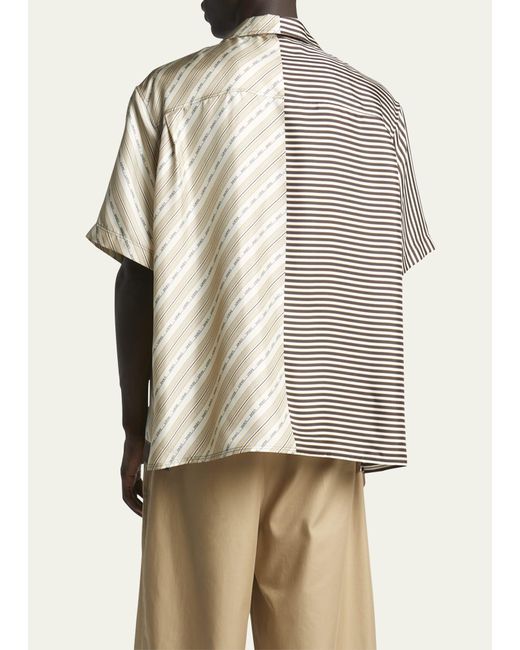 Loewe White Silk Mixed Scarf Printed Short-sleeve Shirt for men