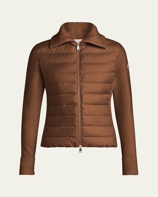 Moncler Brown Padded Wool Zip-Up Cardigan