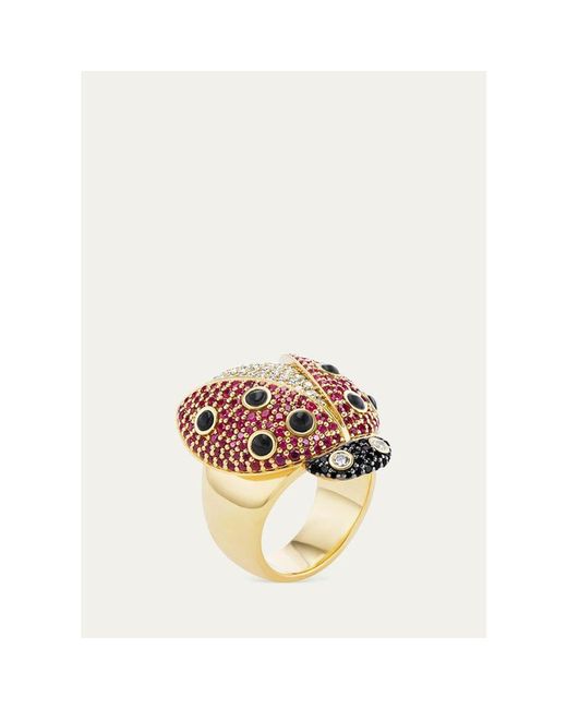 Grace Winfrey White 18K Ruby Ladybug Ring With Diamonds