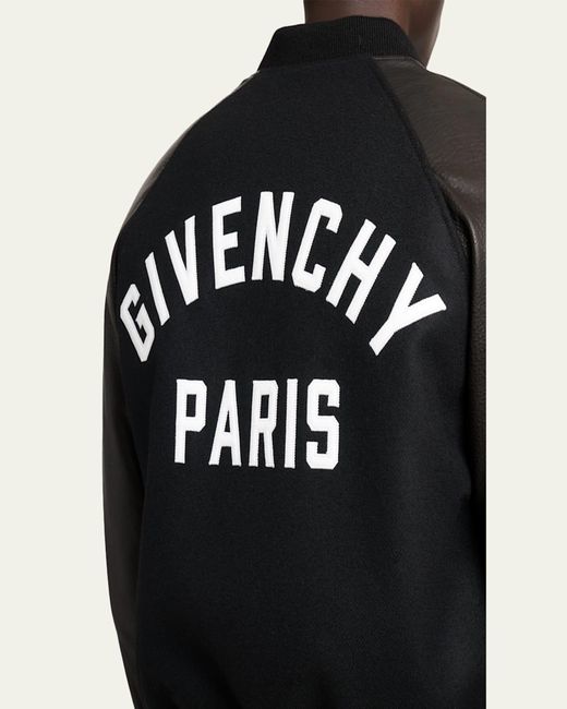 Givenchy Black Mixed Material Wool And Leather Bomber Jacket for men