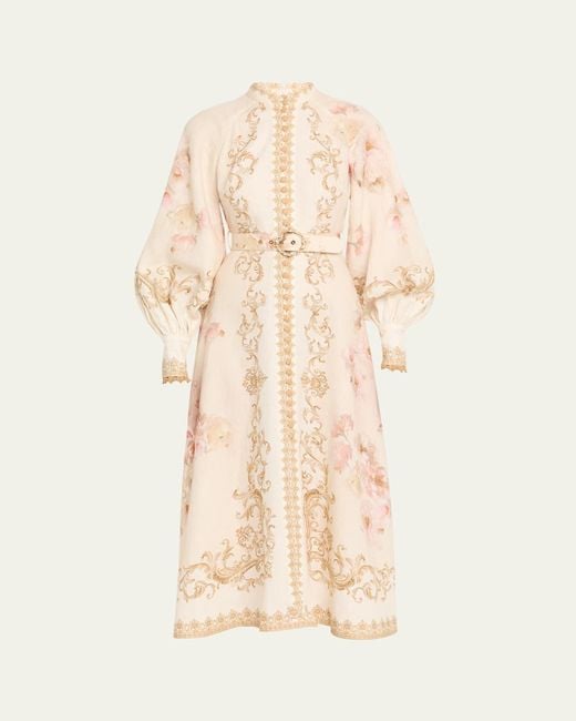 Zimmermann Buttoned Linen Midi Dress in Natural | Lyst