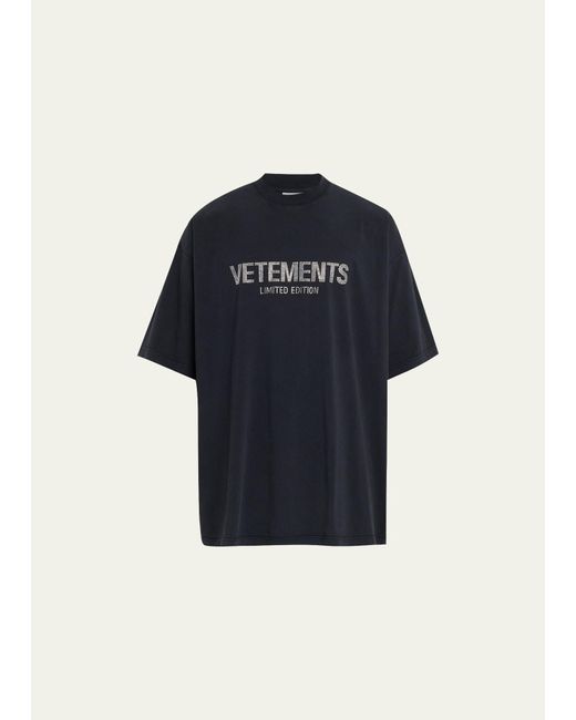 Vetements Blue Jersey Crystal-logo T-shirt for men