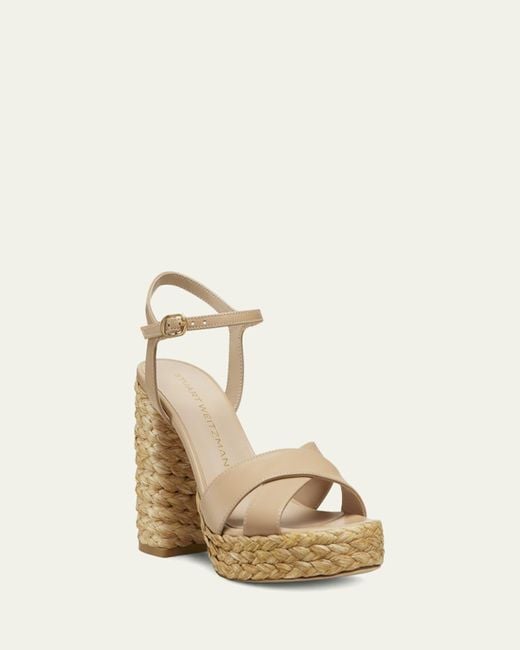 Stuart Weitzman Natural Dayna Leather Crisscross Platform Sandals
