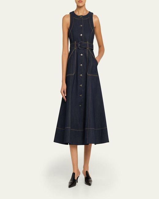 Cinq À Sept Blue Cezanne Belted Denim Midi Dress