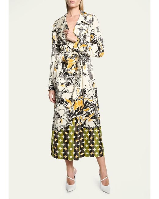 Dries Van Noten White Rolana Abstract Print Belted Trench Coat