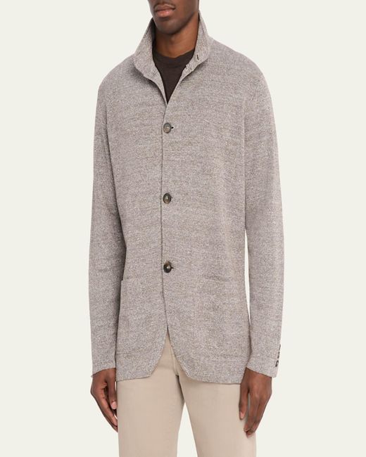 Kiton Gray Linen Blend Jacket for men