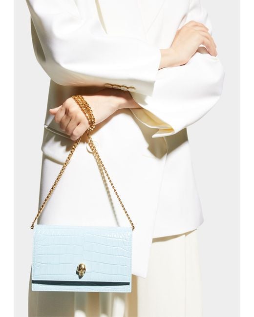 Alexander McQueen Mini Mock croc Crossbody Bag With Small Skull in