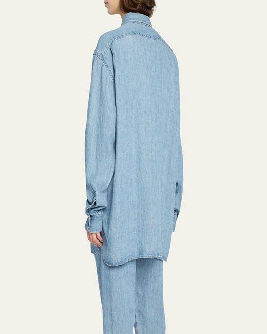The Row Blue Nesson Oversized Linen Button-Down Shirt