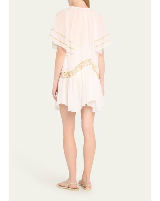 Ramy Brook Natural Whitley Tassel-tie Embellished Mini Coverup Dress