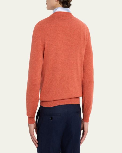 Brunello Cucinelli Orange Cashmere Crewneck Sweater for men