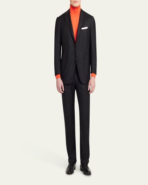 Kiton Black Wool Chalk Stripe Two-Piece Suit for men