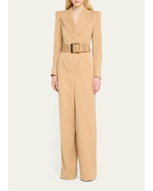 Sergio Hudson Natural Double-breasted Jumpsuit