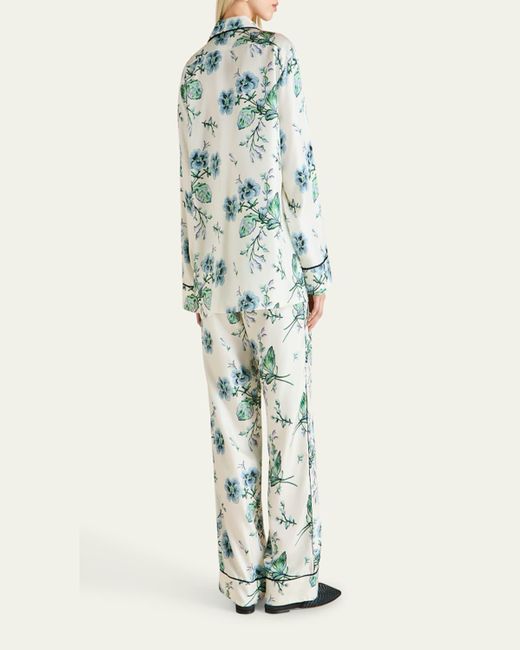 Olivia Von Halle Blue Yves Floral-Print Silk Twill Pajama Set