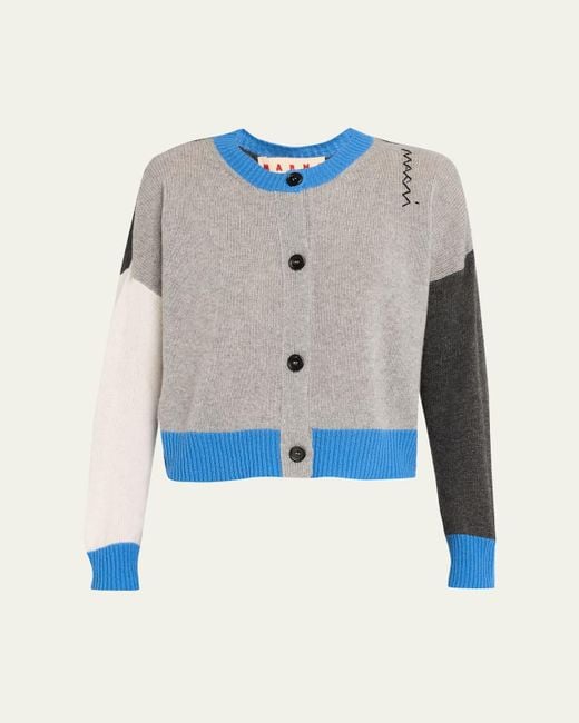 Marni Blue Colorblock Cashmere Crewneck Cardigan