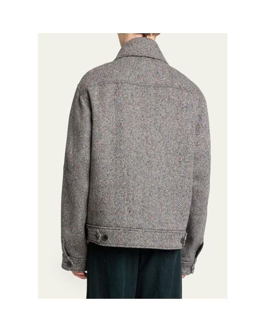 Dries Van Noten Gray Tweed Wool Full-Zip Jacket for men