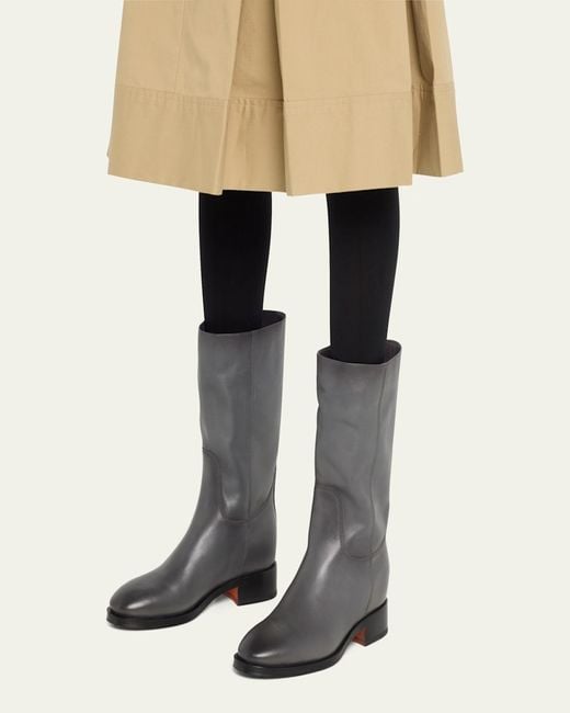 Santoni Black Fleeces Leather Mid Boots