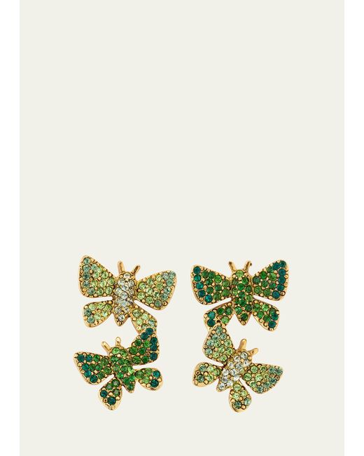 Oscar de la Renta Green Double Crystal Butterfly Earrings