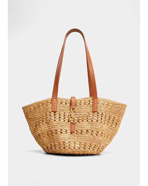 Saint Laurent Ysl Small Basket Raffia Tote Bag in Natural | Lyst