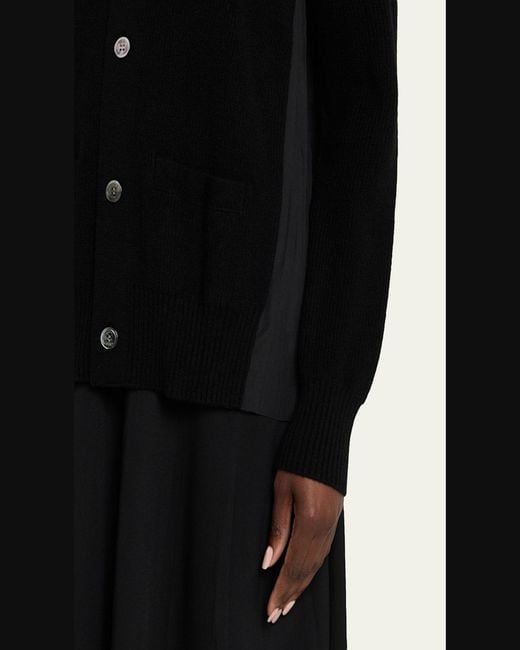 Sacai Black Pleated-Back Rib-Knit Cardigan