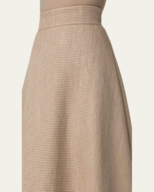Akris Natural Flared Raffia Leather Trim Midi Skirt