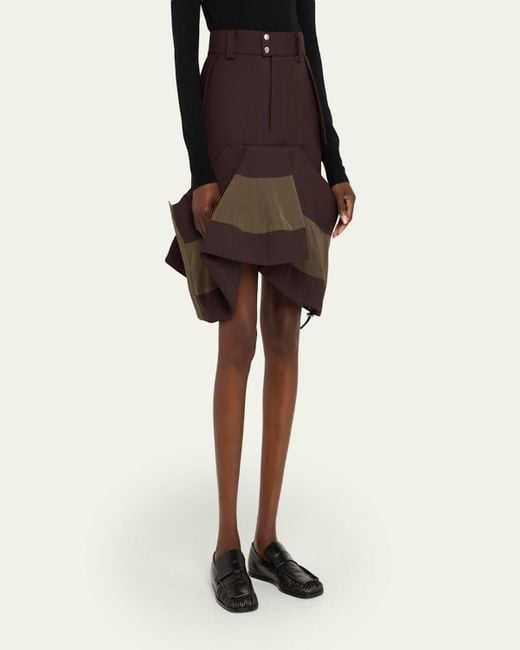 Sacai Brown Hybrid Asymmetric Flounce Skirt