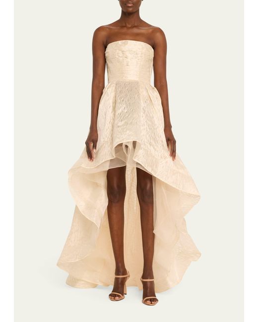 Bronx and Banco Natural Tiara Pleated Strapless High-low Gown