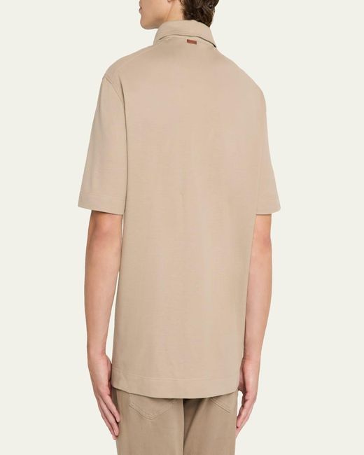 Zegna Natural Leather-Trim Pocket Pique Polo Shirt for men