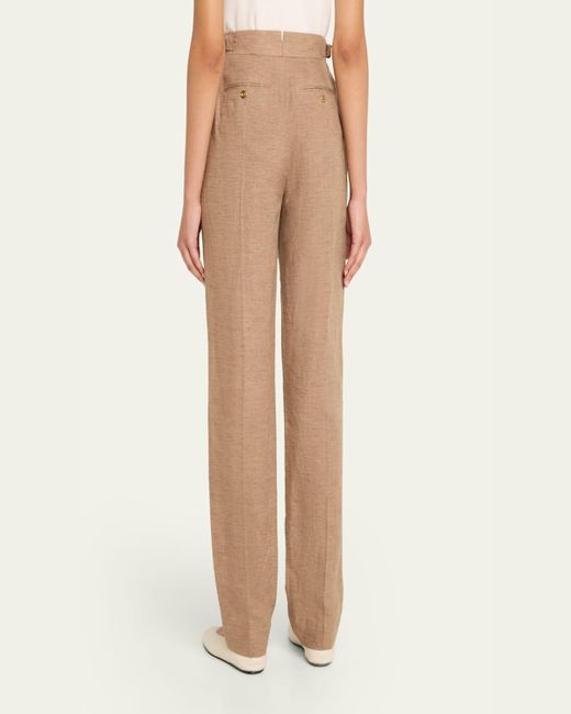 Loro Piana Natural Malik Solaire Linen Pleated Straight-Leg Trousers