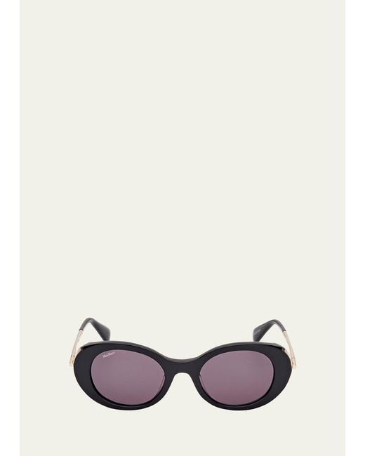 Max Mara White Malibu10 Acetate & Metal Round Sunglasses
