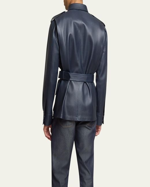 Givenchy Blue Leather Safari Jacket for men