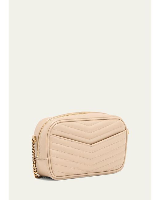 Saint Laurent Natural Lou Mini Ysl Camera Bag In Smooth Quilted Leather