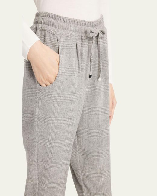 Kiton Gray Prince Of Wales Drawstring Wool Cashmere Pants