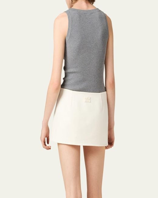 Miu Miu Gray Scoop-Neck Rib Knit Cotton Tank Top